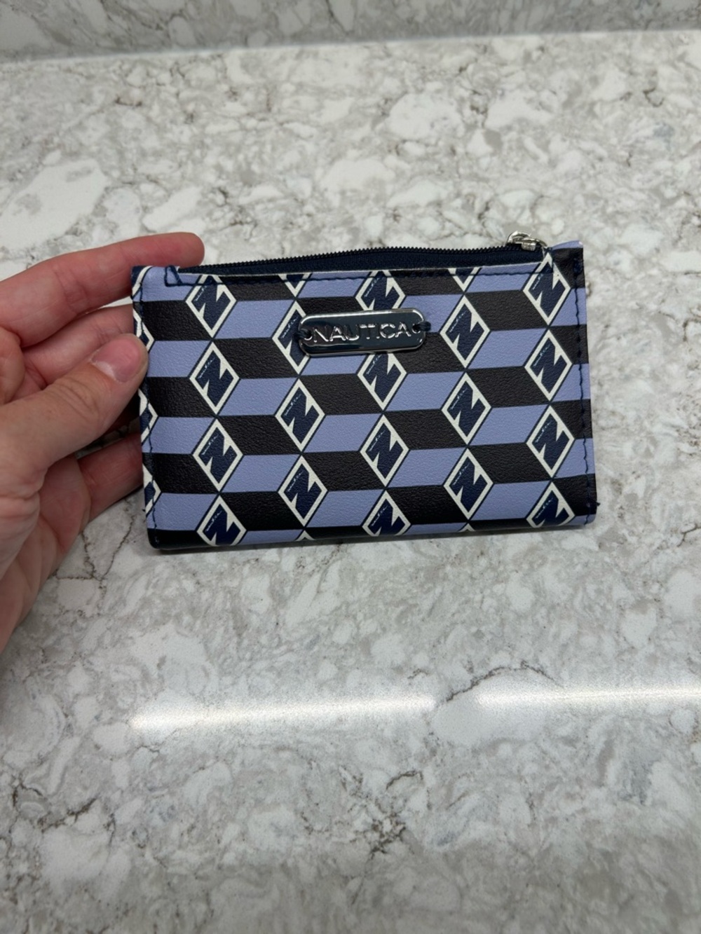 Nautica Lavender and Black Geometric Zip Card Wallet